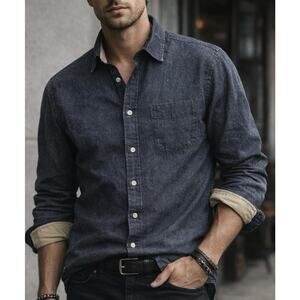 Rag & Bone Mens Medium Blue Chambray Button Up Shirt Long Sleeve Contrast Cuff